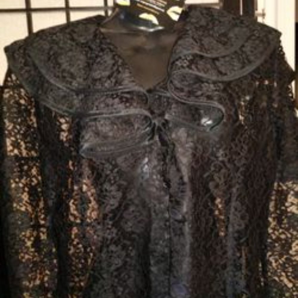 Black Laced Button Up Jacket (Coverup) - David Benjamin